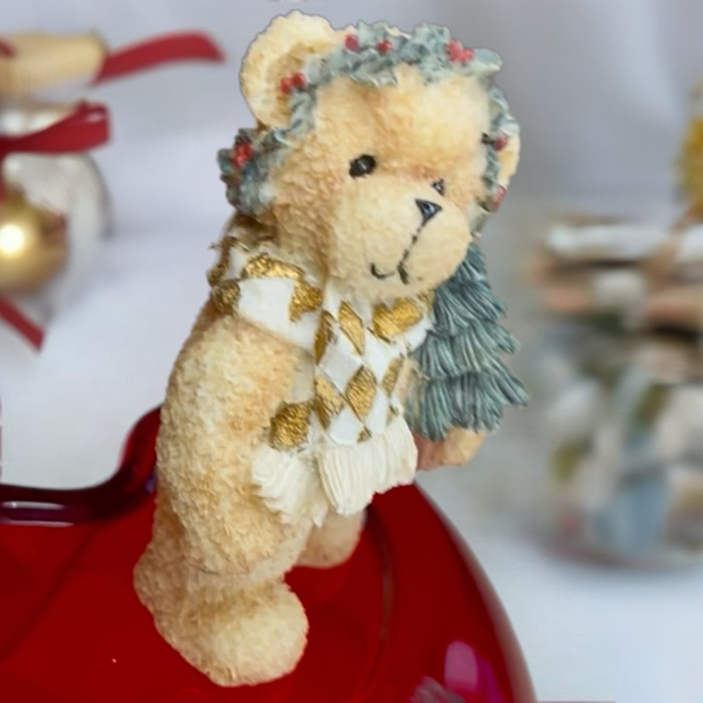 Vintage Bear Figurine with Scarf and Tree - Picture 7 of 7
